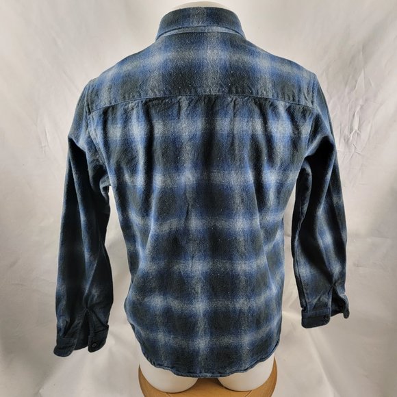Slate & Stone Flannel Shacket Mens Medium Blue Plaid Check Cotton Thick Button - Picture 6 of 9